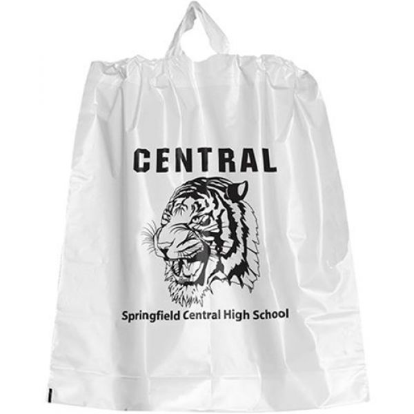 150 Custom 8 x 10 x 4 Frosted Brite Plastic Soft Loop Shopping Bags, Ink Imprint